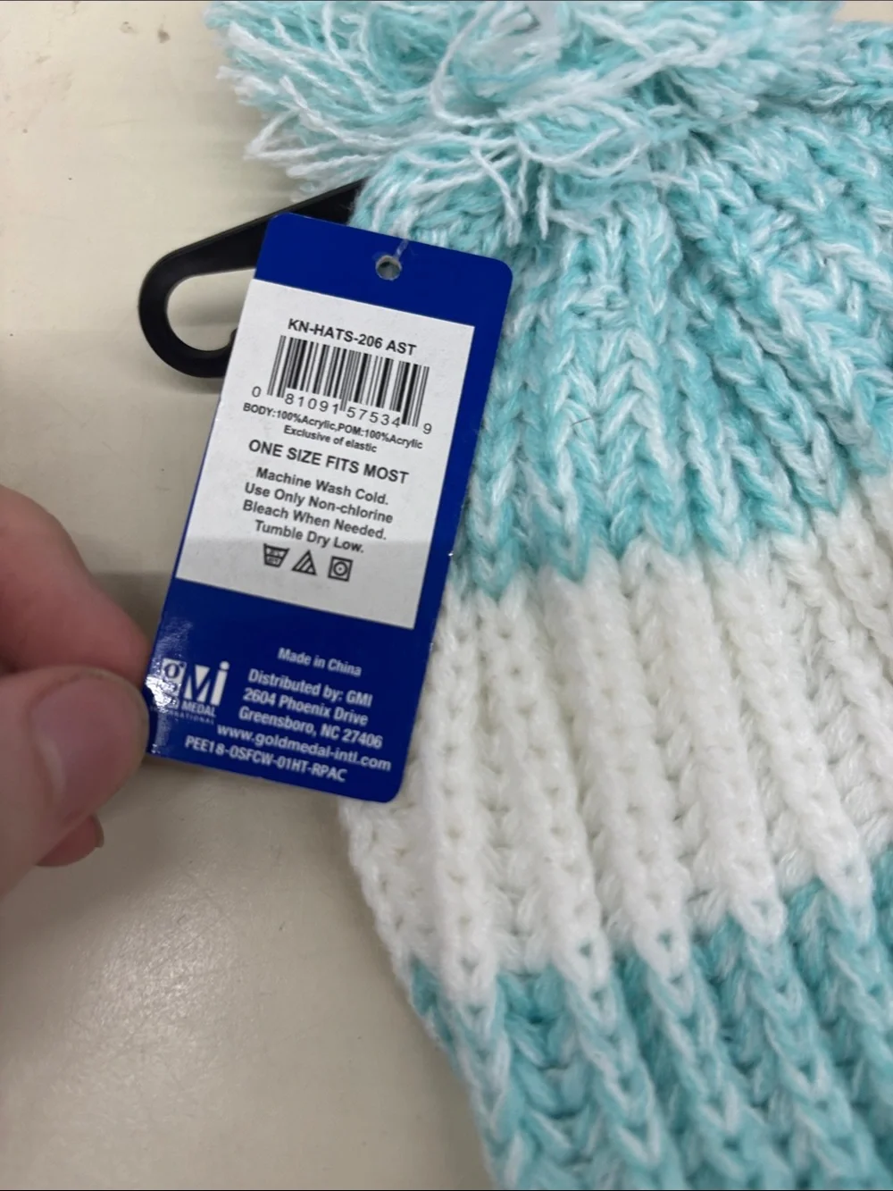 NWT Escape Polar Extreme Women's Striped Pom Beanie in Light Blue and White